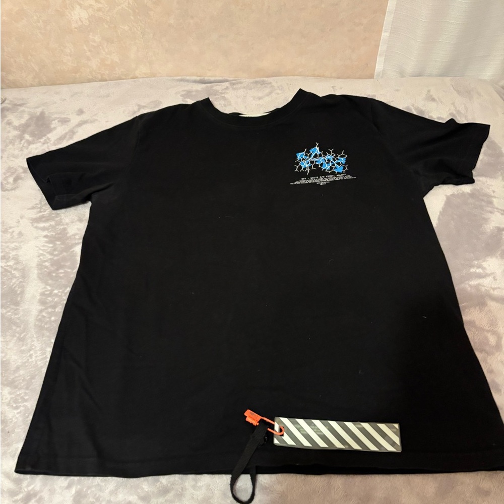 Off-White Black Tee with Blue Accents